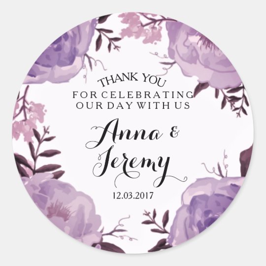 Purple Floral Wreath Wedding Sticker Zazzle.com