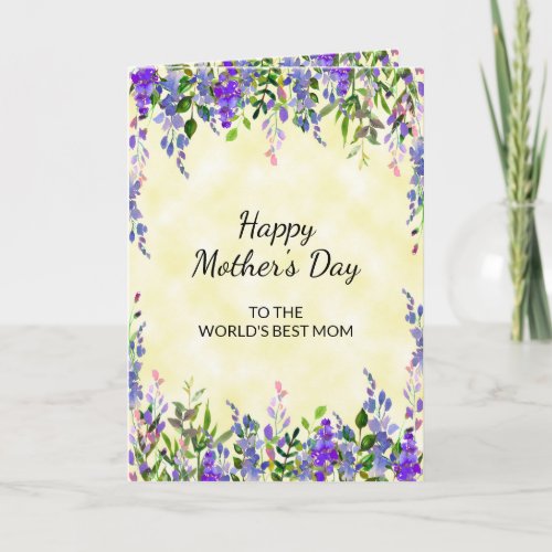 Purple Floral Yellow Mothers Day Photo Card