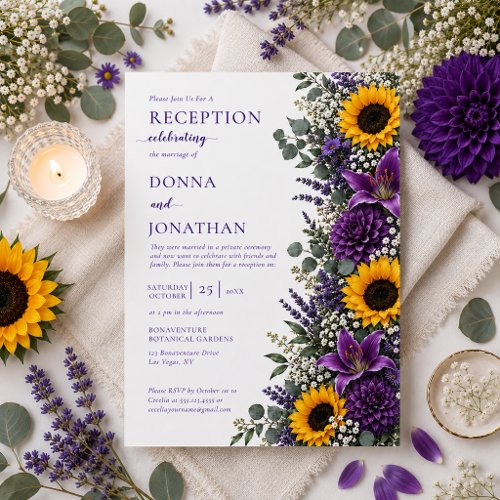 Purple Floral Yellow Sunflowers Reception Only | Invitation