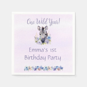Purple Floral Zebra Birthday Napkins