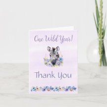 Purple Floral Zebra Birthday Thank You Card
