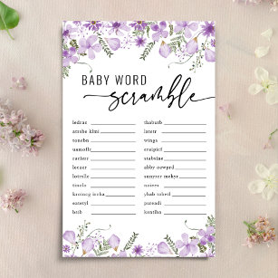 Purple Florals Baby Word Scramble Baby Shower Game