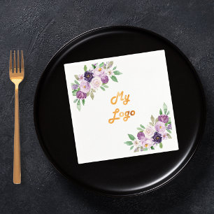 Purple florals business logo napkins