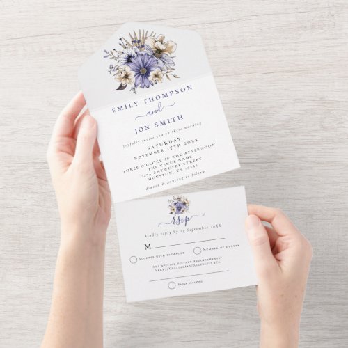 Purple Florals Guest Addresses Wedding All In One Invitation