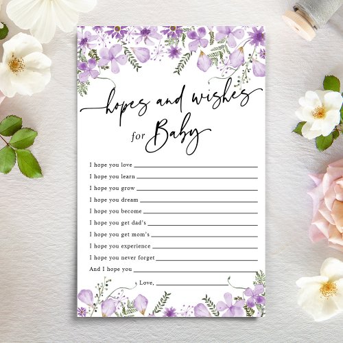 Purple Florals Hopes  Wishes Baby Shower Card