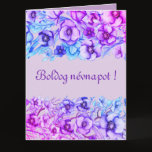 Purple florals - Hungarian name day Custom Message Card