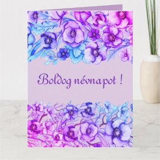 Purple florals - Hungarian name day Custom Message Card