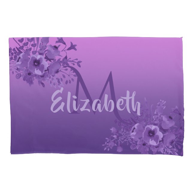 Purple florals vintage monogram pillow case (Front)