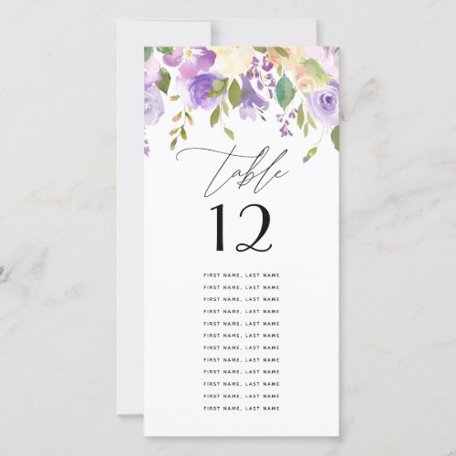 Purple Florals Watercolor Individual Table Cards