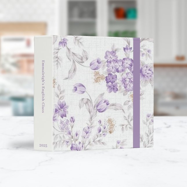 Purple Florals White Pattern Organizational 3 Ring Binder (Creator Uploaded)
