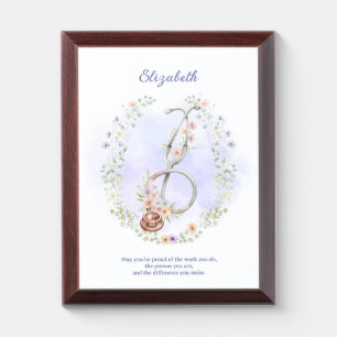 Purple FloralWreath Stethoscope Nurse Appreciation Award Plaque
