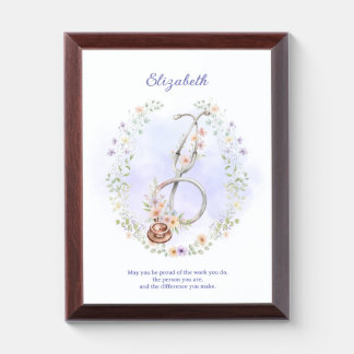 Purple FloralWreath Stethoscope Nurse Appreciation Award Plaque