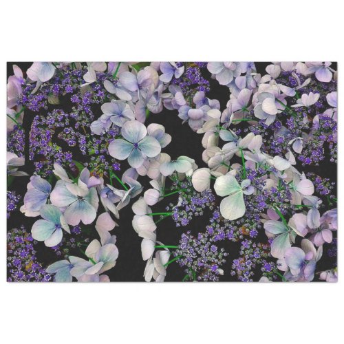 Purple florasl on black background tissue tissue paper