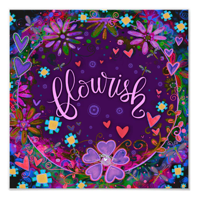 Purple Flourish Inspirational Heart Floral Pretty Photo Print | Zazzle