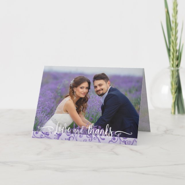 Purple Flourishes Wedding Two Photo Thank You (Front)