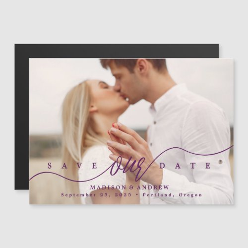 Purple  Flourishing Love Photo Save the Date Magnetic Invitation