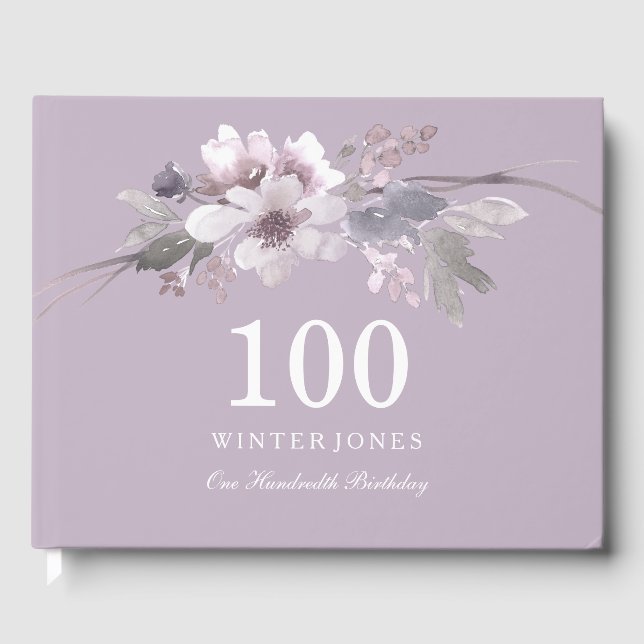 Purple Flower 100th birthday Party Guestbook (Front)