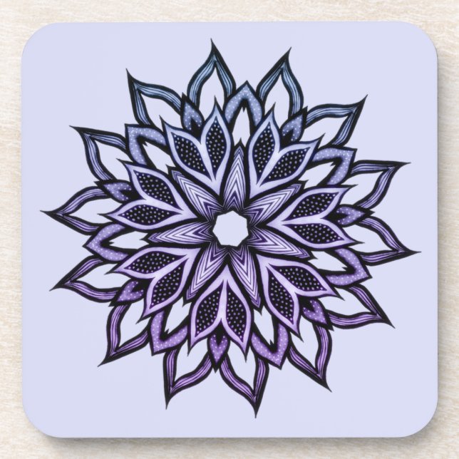 Purple Flower Abstract Mandala Beverage Coaster (Front)