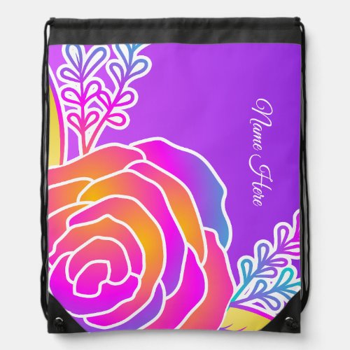 Purple Flower Abstract Style personal name Drawstring Bag