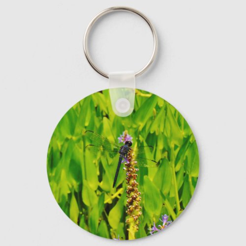 Purple flower and Blue Dragonfly Keychain