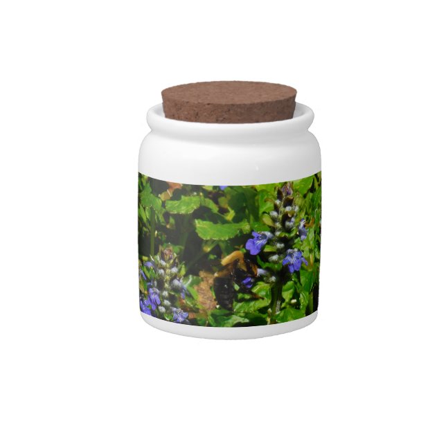 Purple Flower and Bumble Bee Candy Jar (Front)