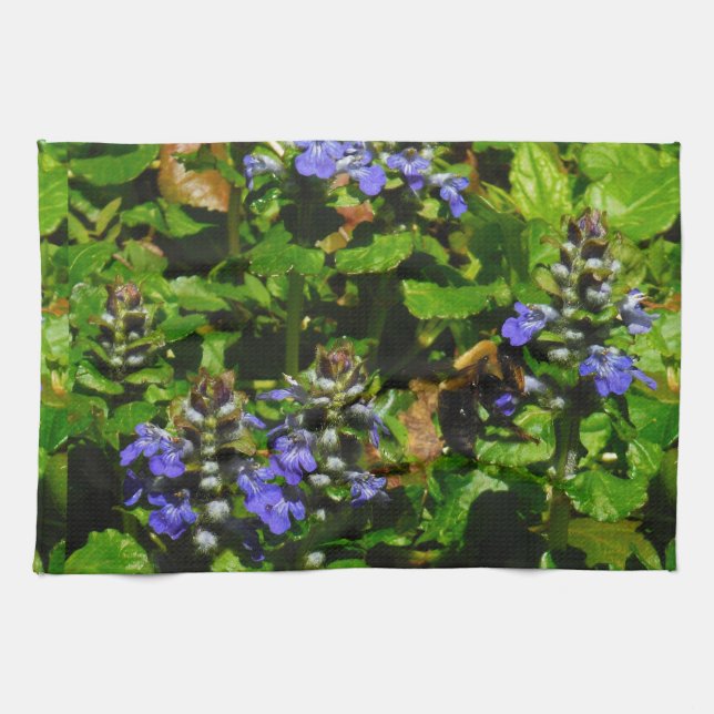 Purple Flower and Bumble Bee Kitchen Towel (Horizontal)