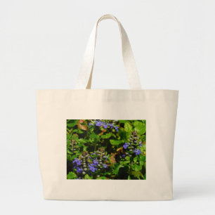 Purple Flower and Bumble Bee Large Tote Bag