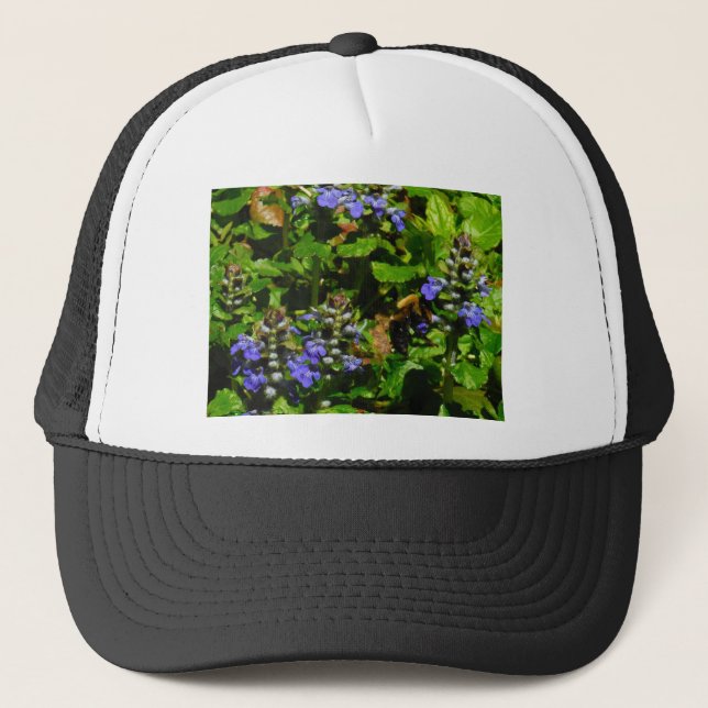 Purple Flower and Bumble Bee Trucker Hat (Front)