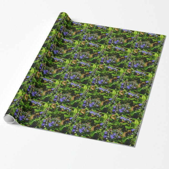 Purple Flower and Bumble Bee Wrapping Paper (Unrolled)