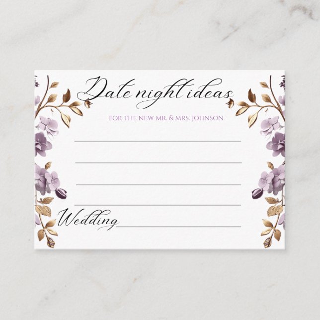 "purple flower and gold leaf date night idea's" enclosure card (Front)