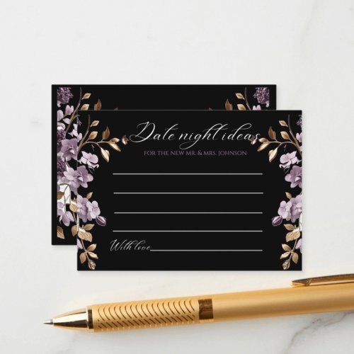 purple flower and gold leaf date night ideas enclosure card