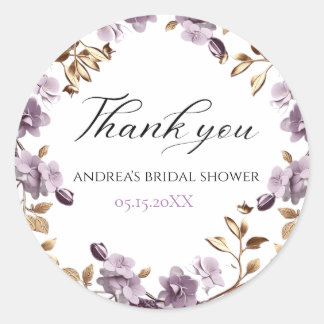 "purple flower and gold leaf stickers" classic round sticker