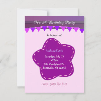 Purple Flower and Stripes Birthday Invitation
