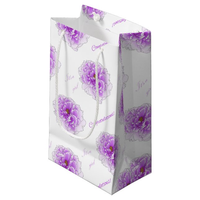 Purple Flower Baby Shower Small Gift Bag (Front Angled)