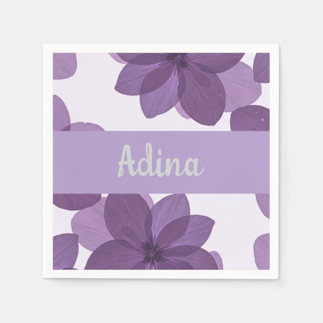 Purple flower Bas Mitzva napkin with name (Front)