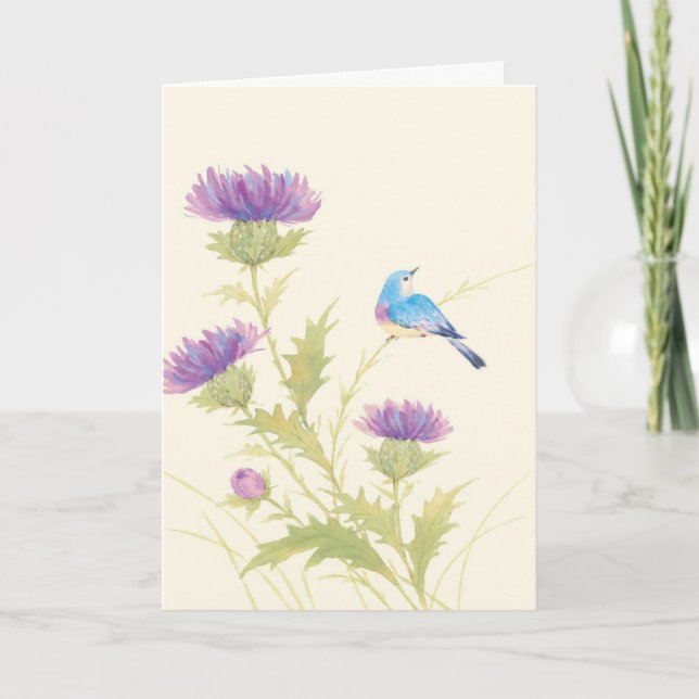 Purple flower bird sympathy greeting card (Front)