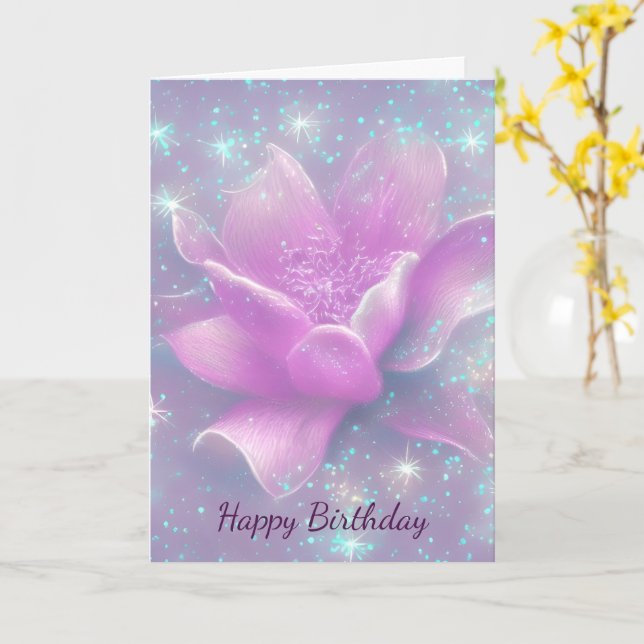 Purple Flower Birthday Card (Yellow Flower)