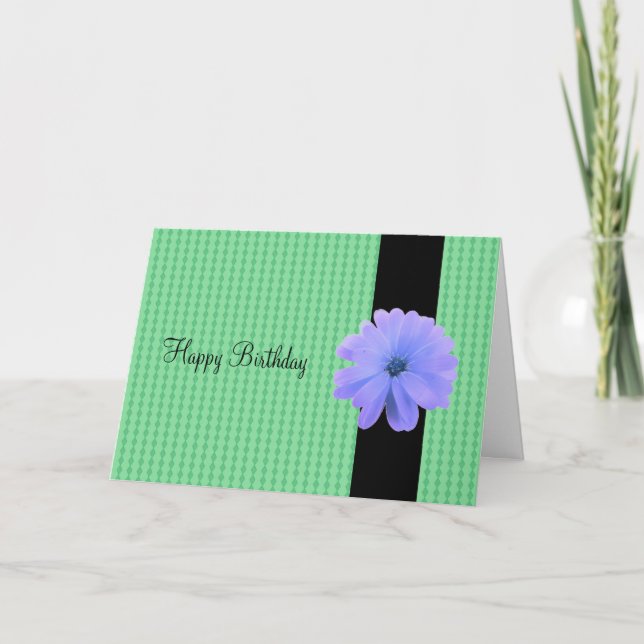 Purple Flower Black Ribbon Birthday Wishes Card (Front)
