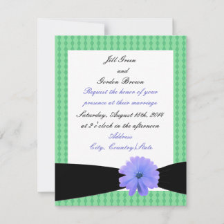 Purple Flower Black Ribbon Wedding Invitation