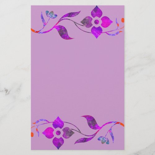 Purple Flower Border Stationery