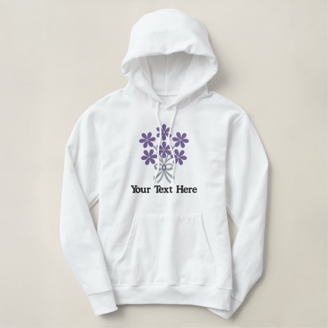 Purple Flower Bouquet  Embroidered Hoodie (Design Front)