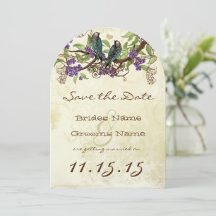 Purple Flower Branch Vintage Birds Save the Date