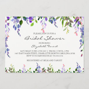 purple flower bridal shower invitation