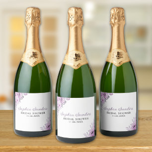 Purple Flower Bridal Shower Party Sparkling Wine Label