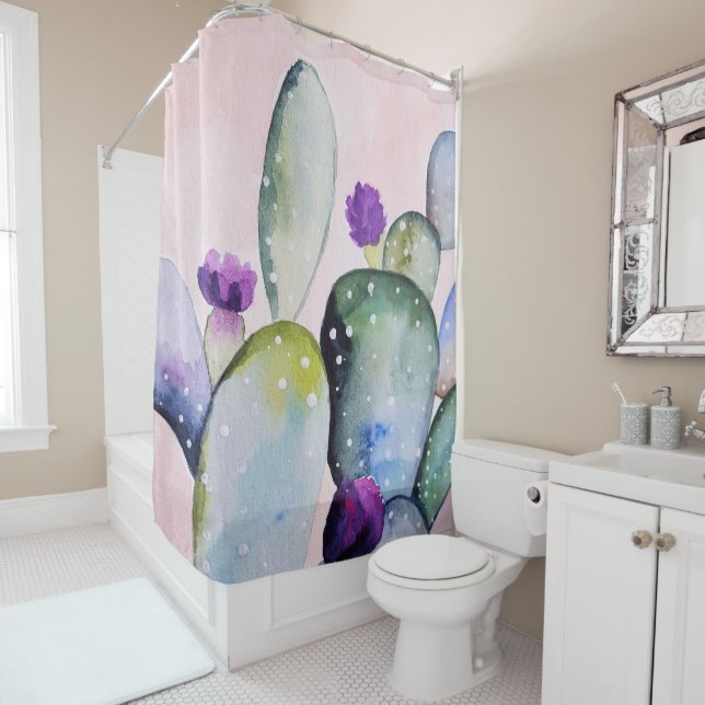 Purple Flower Cactus (Nopal) Shower Curtain (In Situ)