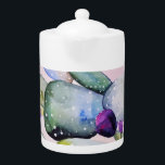 Purple Flower Cactus (Nopal) Teapot<br><div class="desc">Watercolor version of a gorgeous cactus (nopal type) at dusk with its fruit and flowers looking purple. 

Customize to your liking.</div>