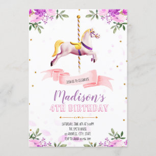 Purple flower carousel party invitation