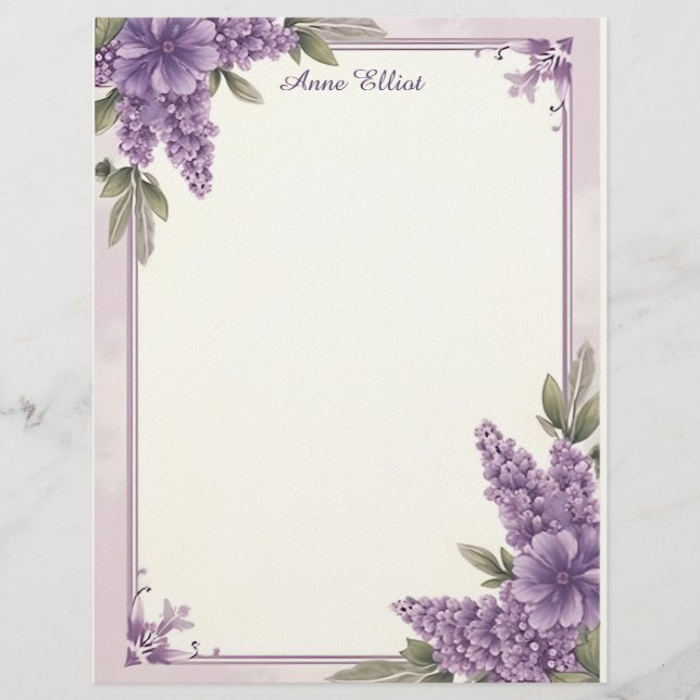 Purple Flower Corners Stationery Paper (Front)