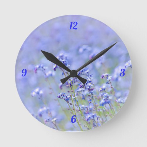 Purple Flower Country Meadow Summer Garden  Round Clock