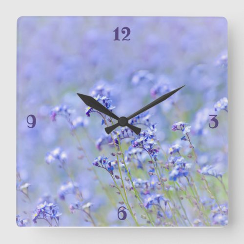 Purple Flower Country Meadow Summer Garden Square Wall Clock